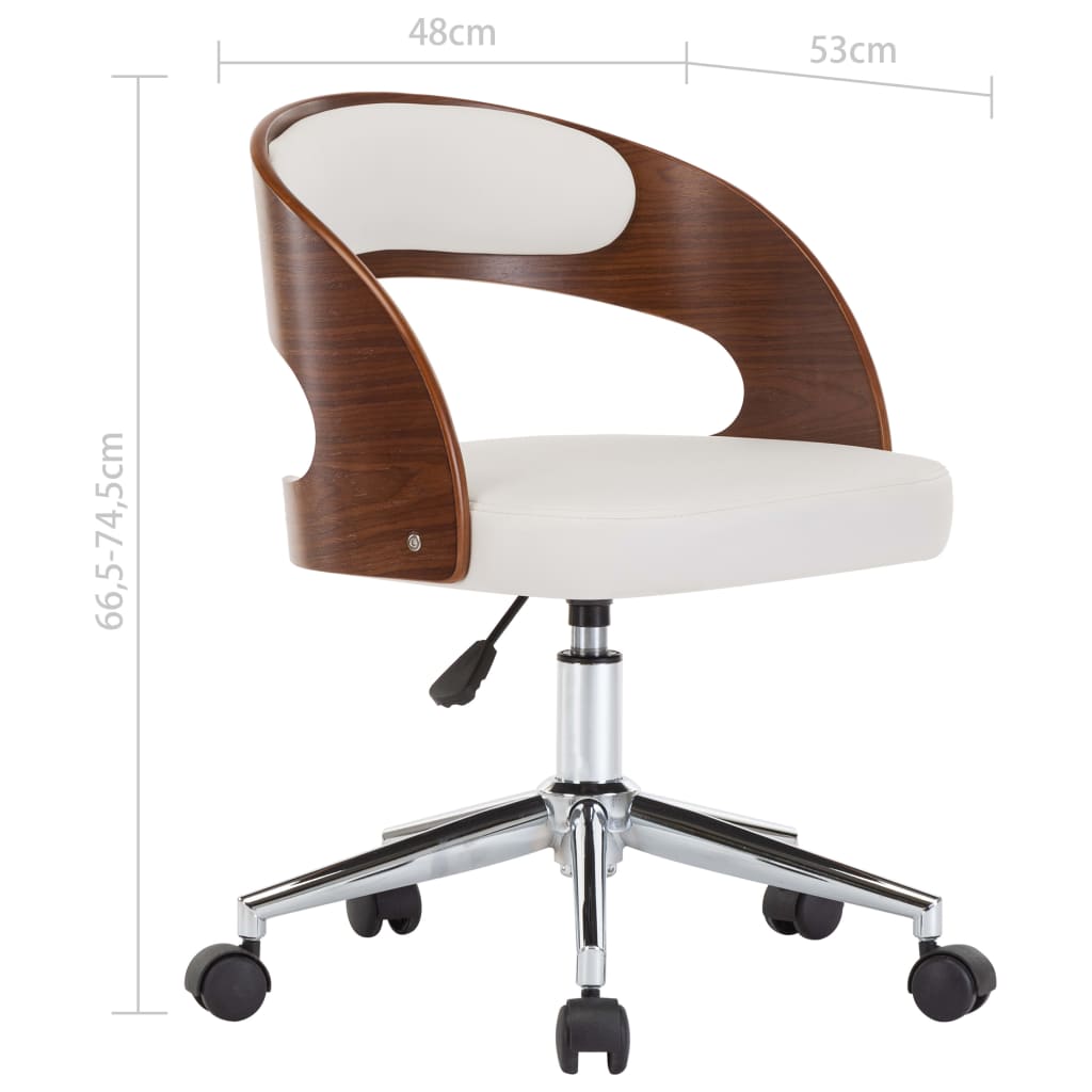 vidaXL Snurrbar kontorsstol böjträ och konstläder vit