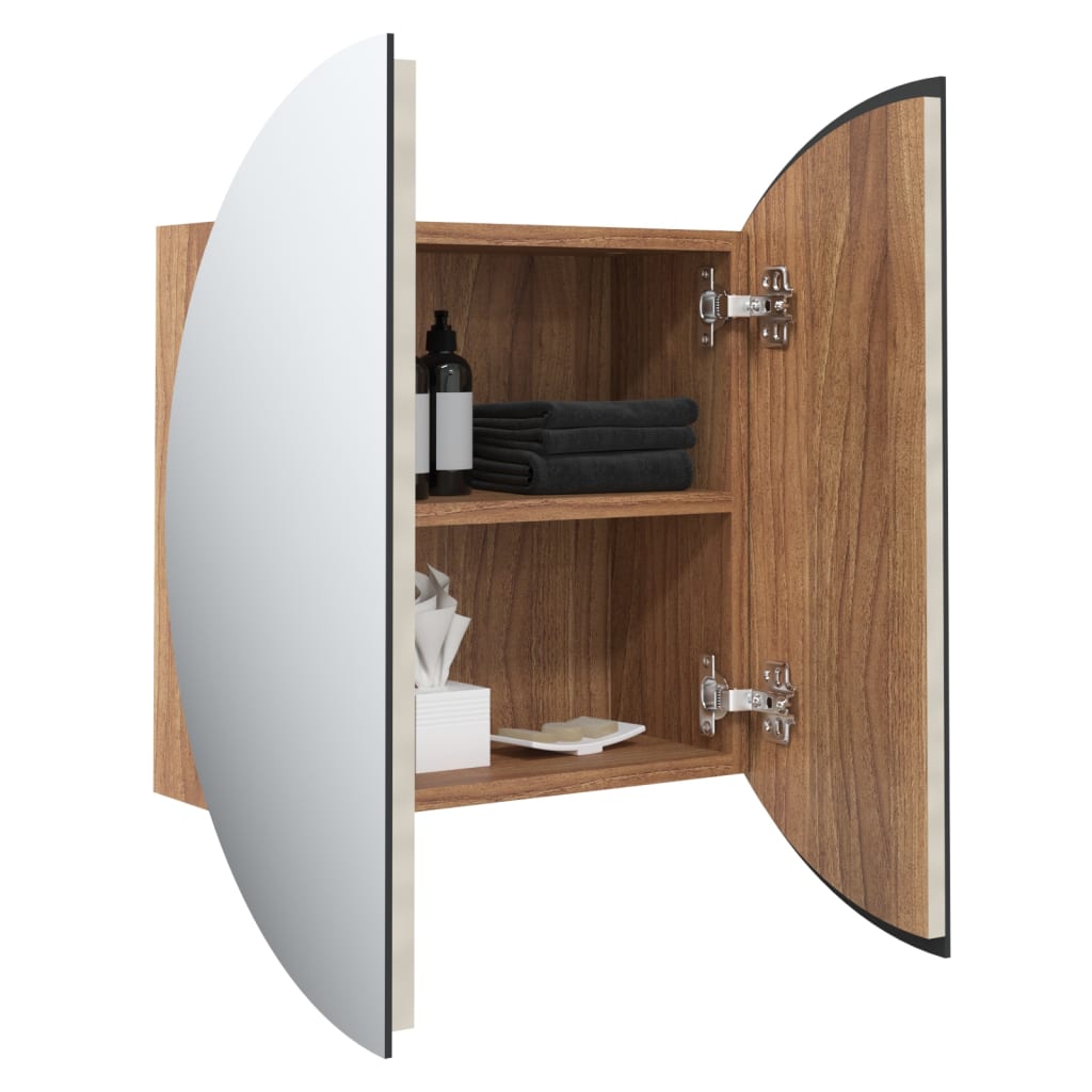 vidaXL Badrumsskåp med rund spegel och LED ek 47x47x17,5 cm