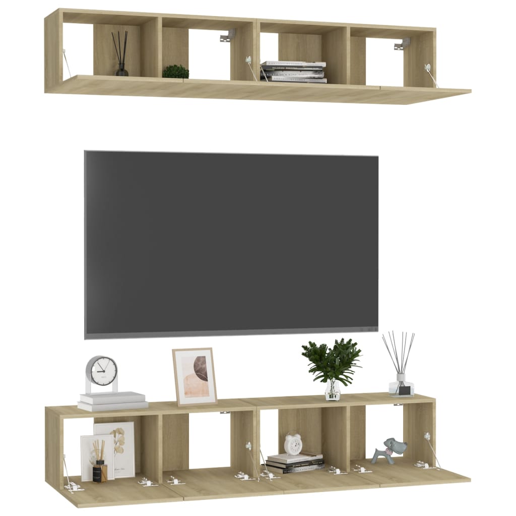vidaXL TV-skåp 4 delar sonoma-ek 80x30x30 cm konstruerat trä