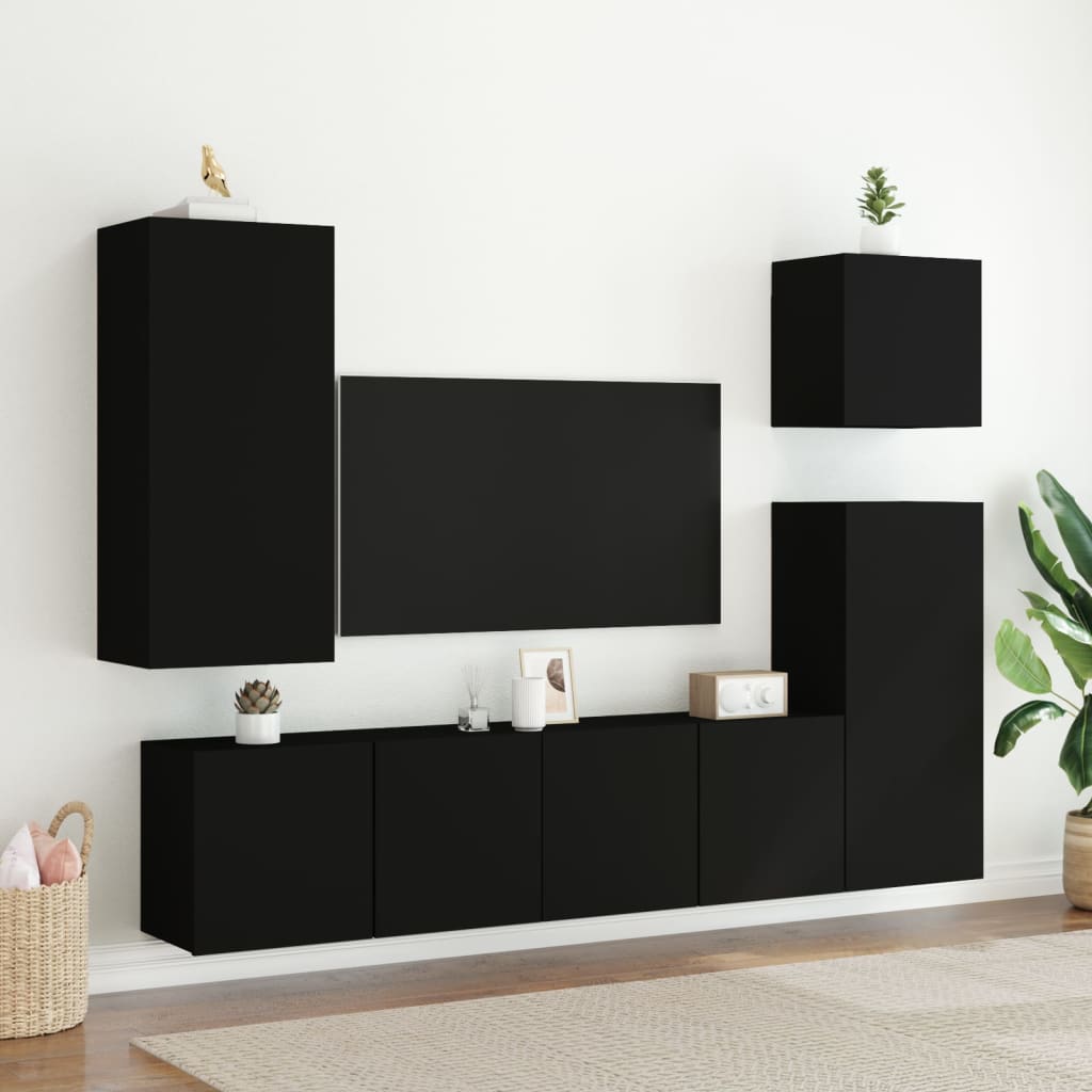 vidaXL Väggmonterad tv-bänk 2 st svart 80x30x41 cm