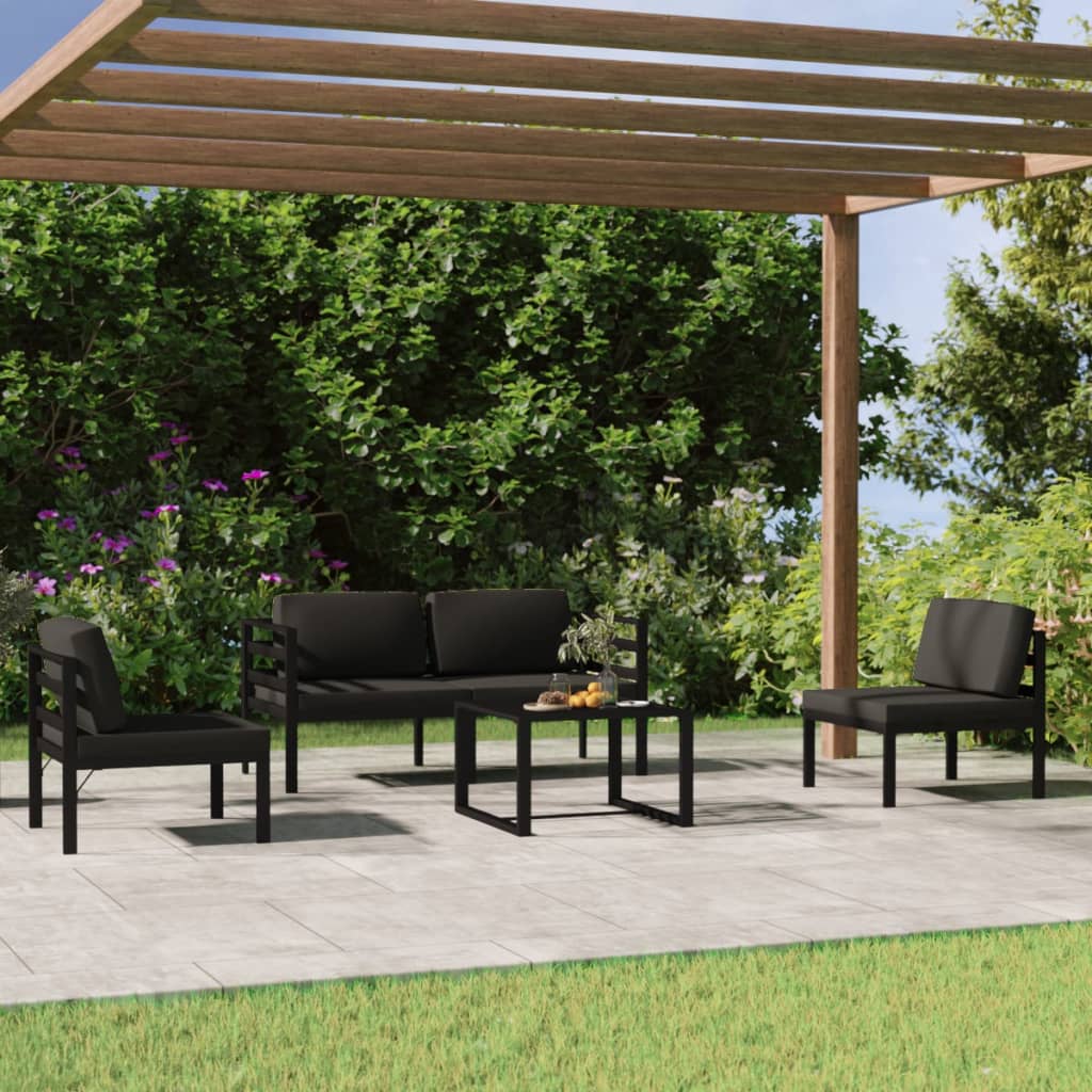 vidaXL Loungegrupp för trädgården 5 delar med dynor aluminium antracit