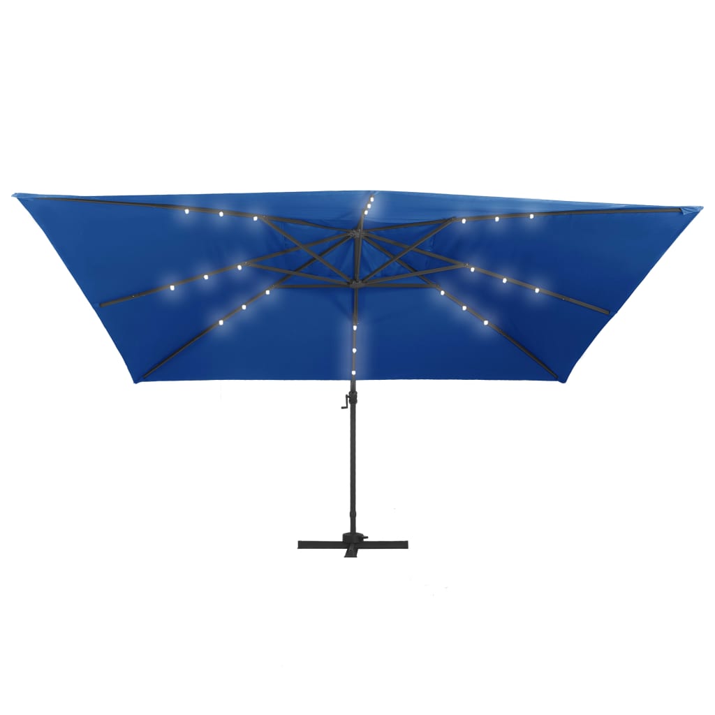 vidaXL Frihängande parasoll med aluminiumstång & LED 400x300 cm azur