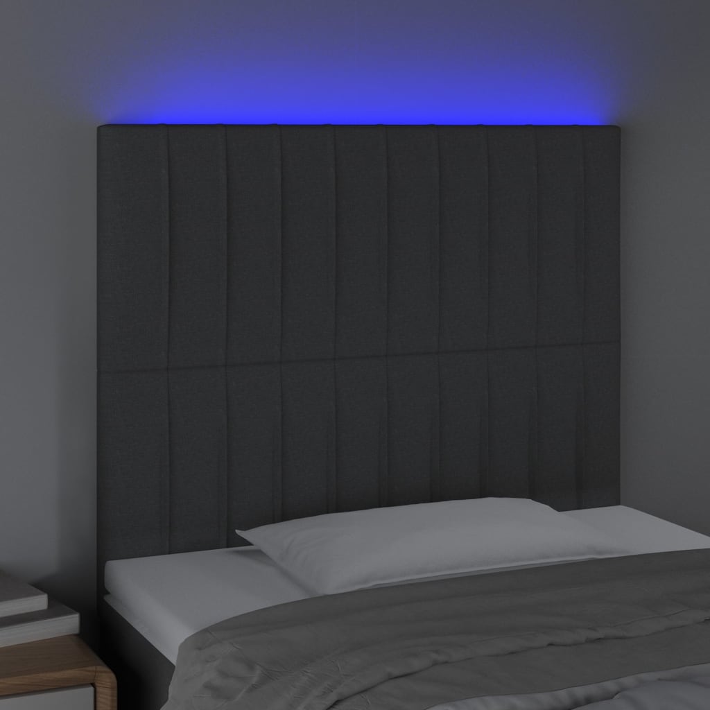 vidaXL Sänggavel LED mörkgrå 80x5x118/128 cm tyg