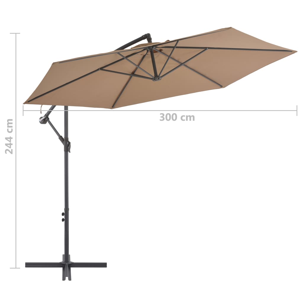 vidaXL Frihängande parasoll med aluminiumstång 300 cm taupe