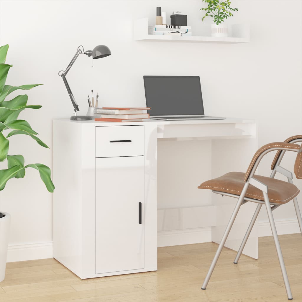 vidaXL Skrivbord med hurts högglans vit konstruerat trä