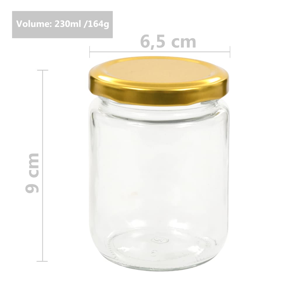 vidaXL Syltburkar i glas med guldfärgade lock 48 st 230 ml