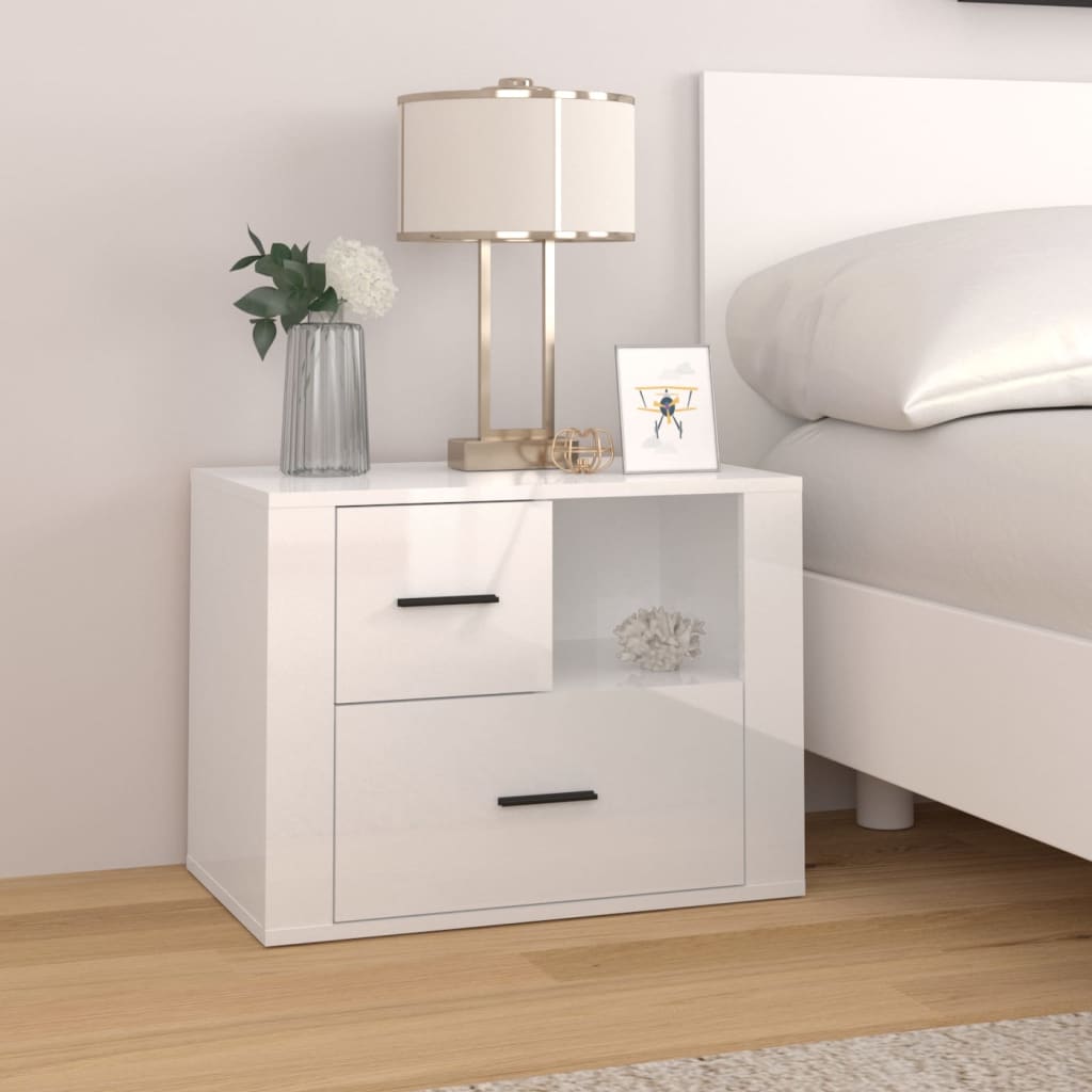 vidaXL Sängbord vit högglans 60x36x45 cm konstruerat trä