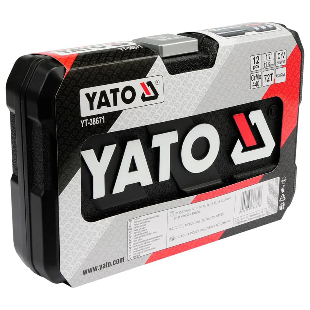 YATO Hylsnyckelsats med spärrhandtag 12 delar YT-38671