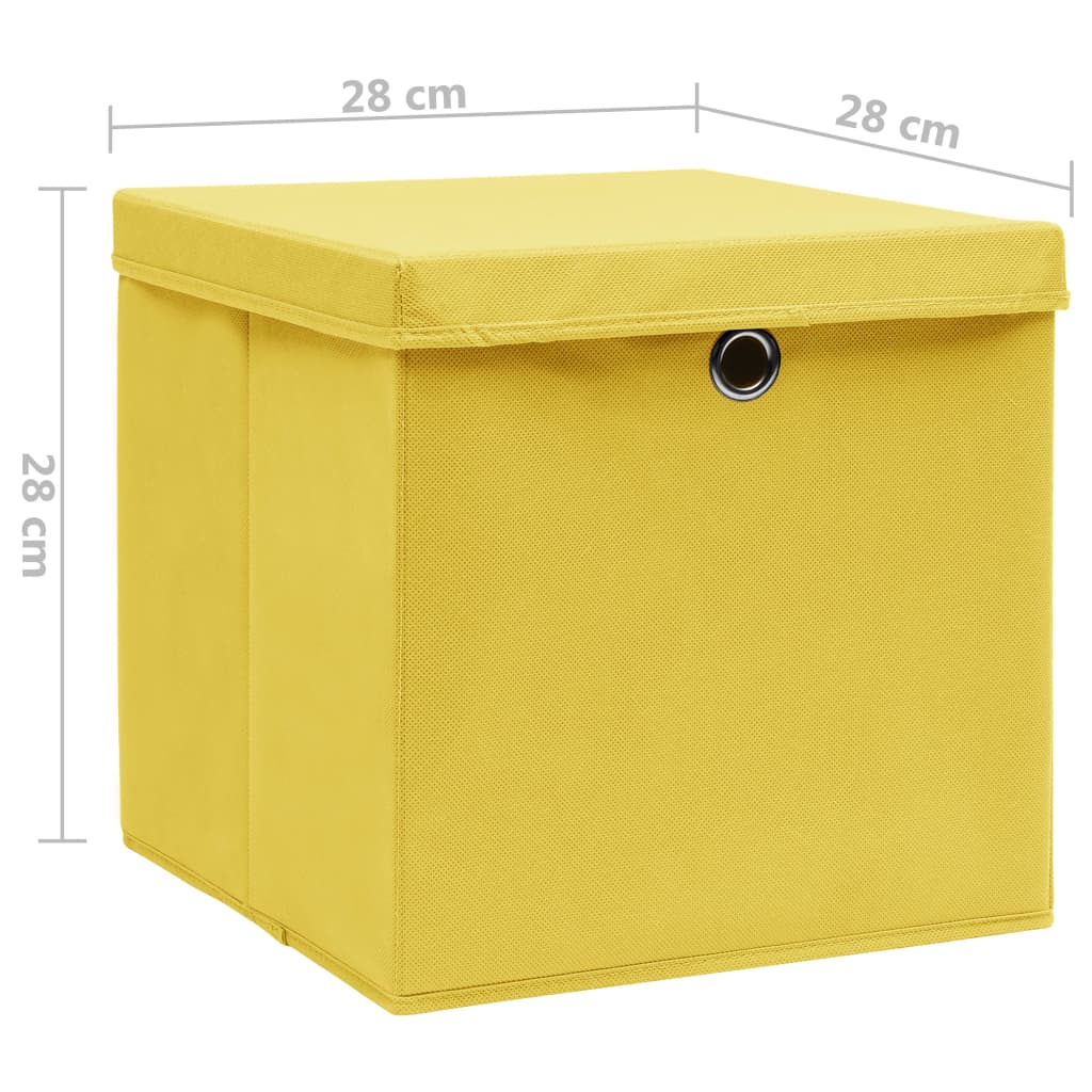 vidaXL Förvaringslådor med lock 4 st 28x28x28 cm gul