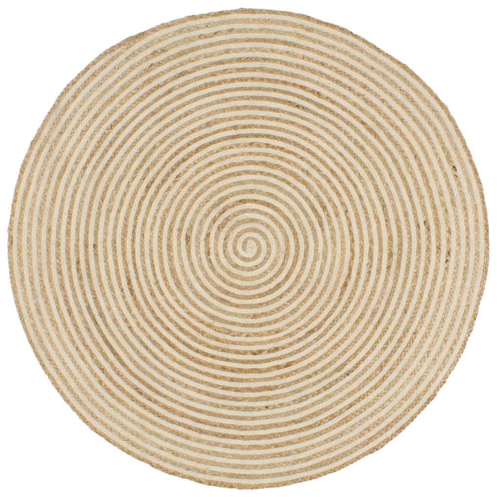vidaXL Handgjord jutematta med spiraldesign vit 120 cm