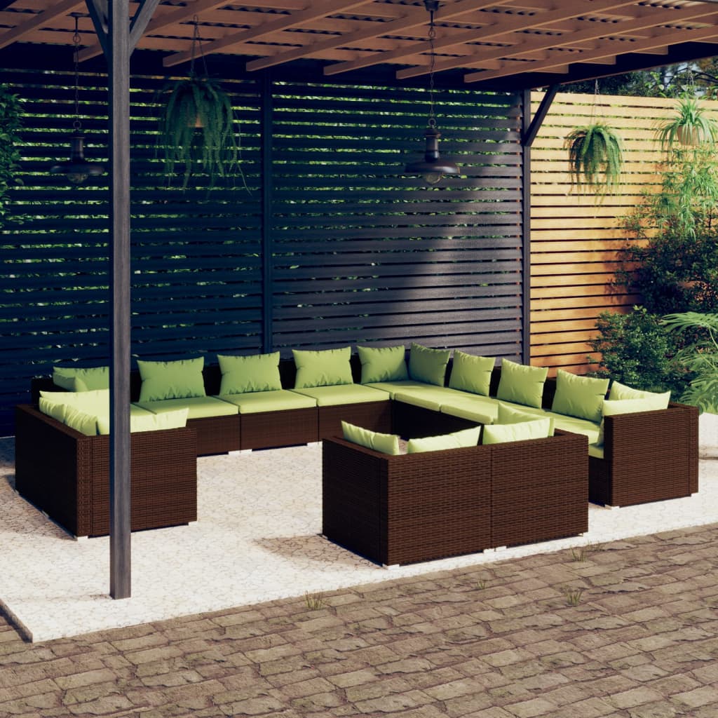vidaXL Loungegrupp för trädgården med dynor 13delar brun konstrotting