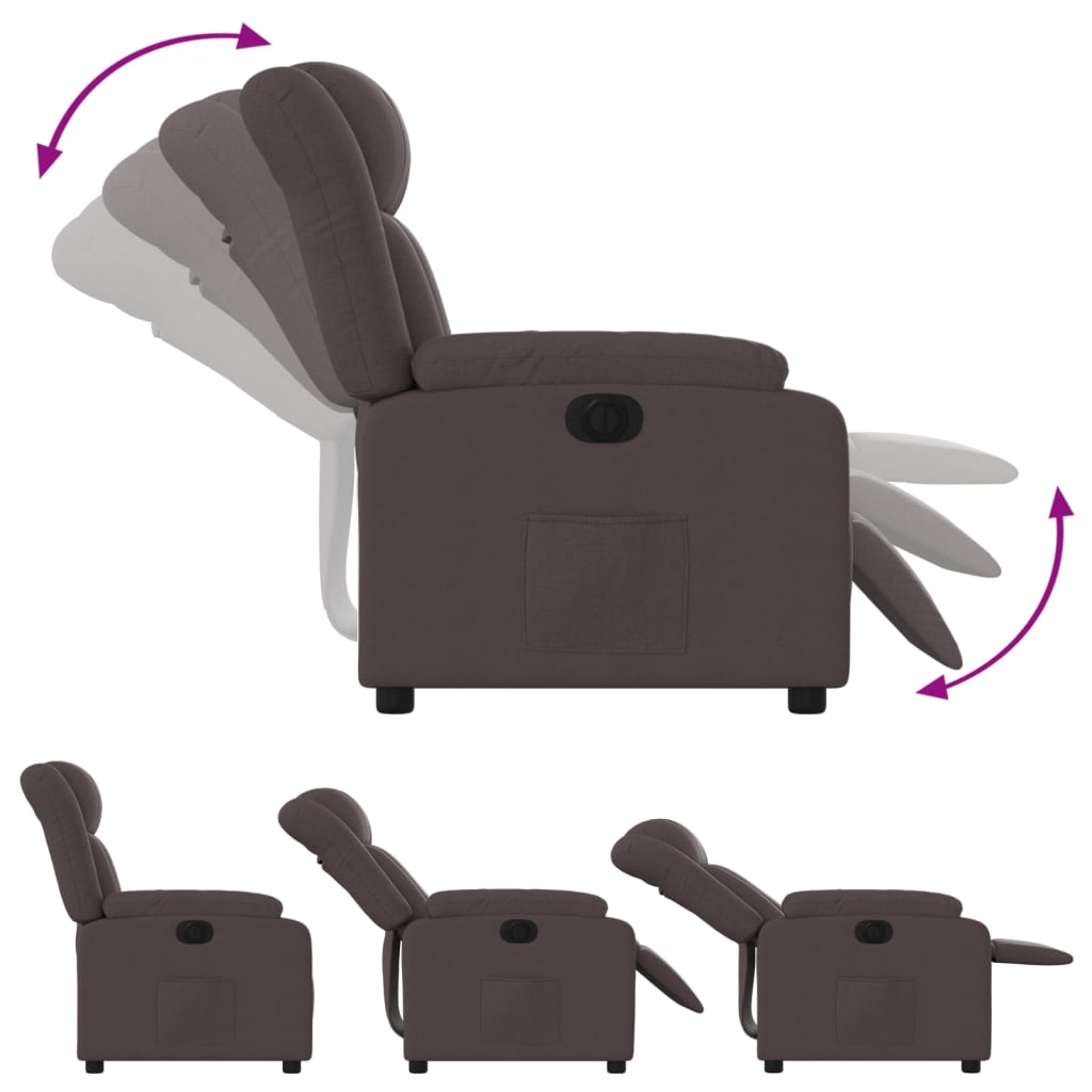 vidaXL Elektrisk reclinerfåtölj mörkbrun tyg