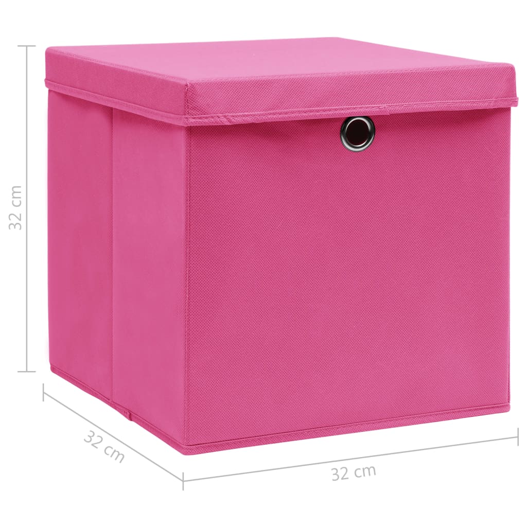 vidaXL Förvaringslådor med lock 4 st rosa 32x32x32 cm tyg