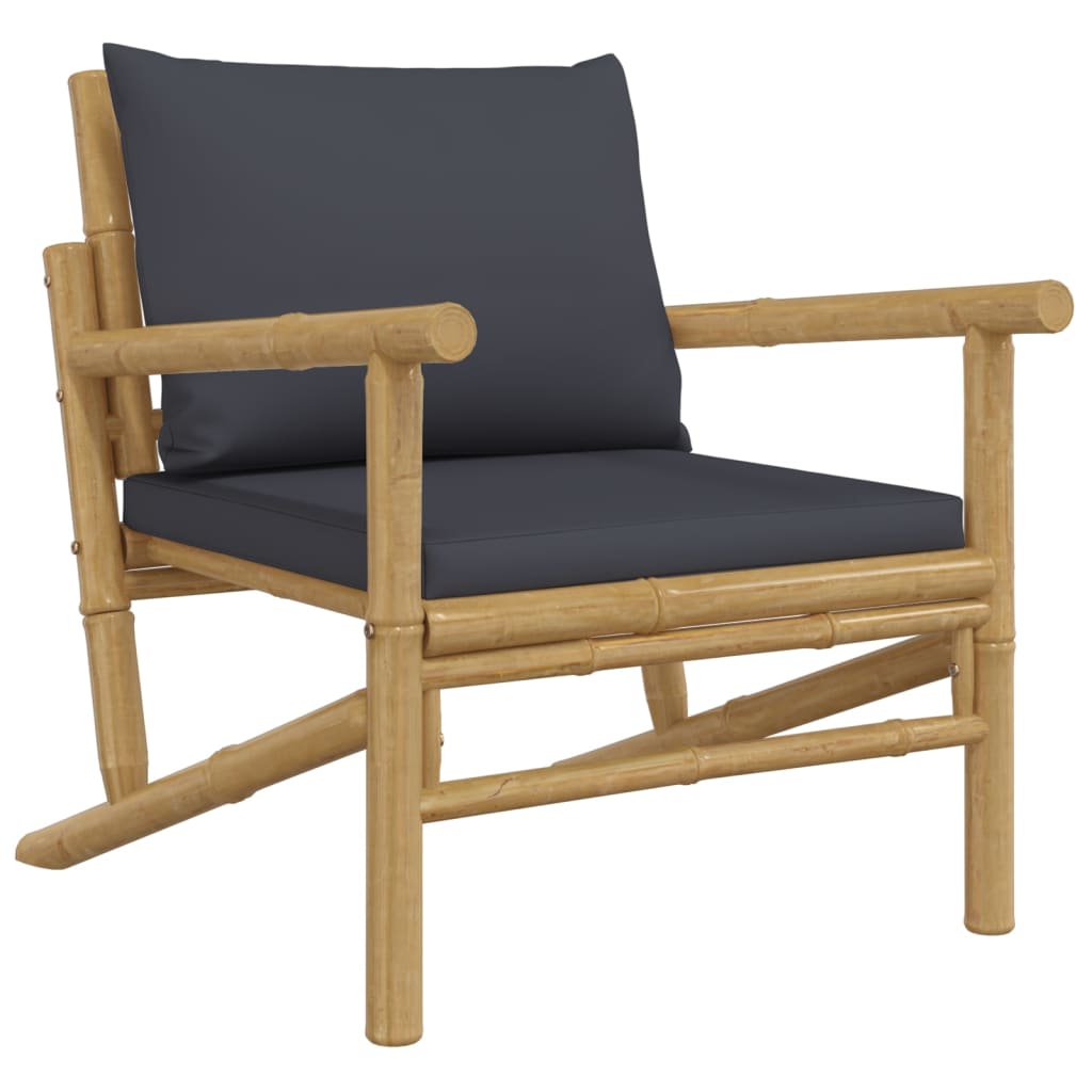vidaXL Trädgårdsstol 2 st med mörkgråa dynor bambu