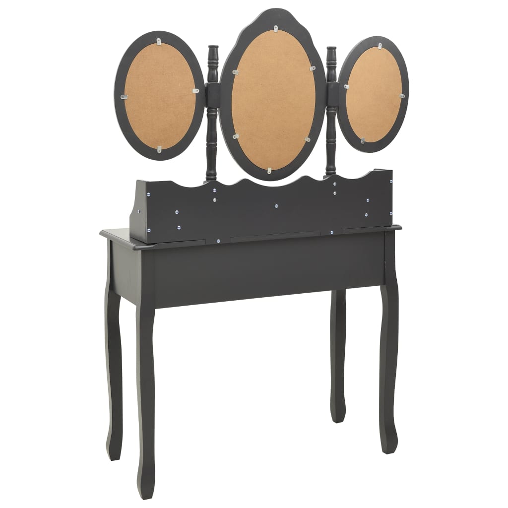 vidaXL Sminkbord med pall och 3 speglar grå