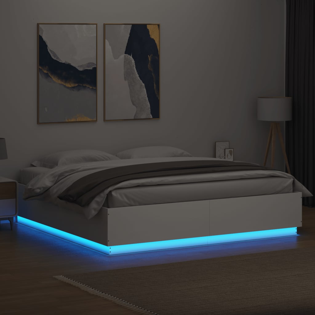 vidaXL Sängram med LEDs vit 200x200 cm konstruerat trä