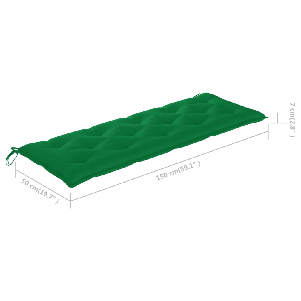 vidaXL Trädgårdsbänk med grön dyna 150 cm massiv teak