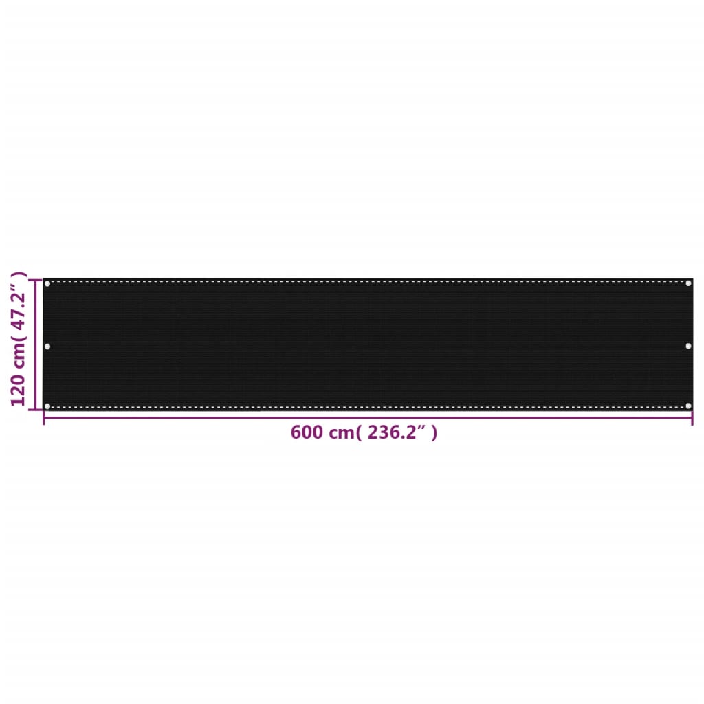 vidaXL Balkongskärm svart 120x600 cm HDPE