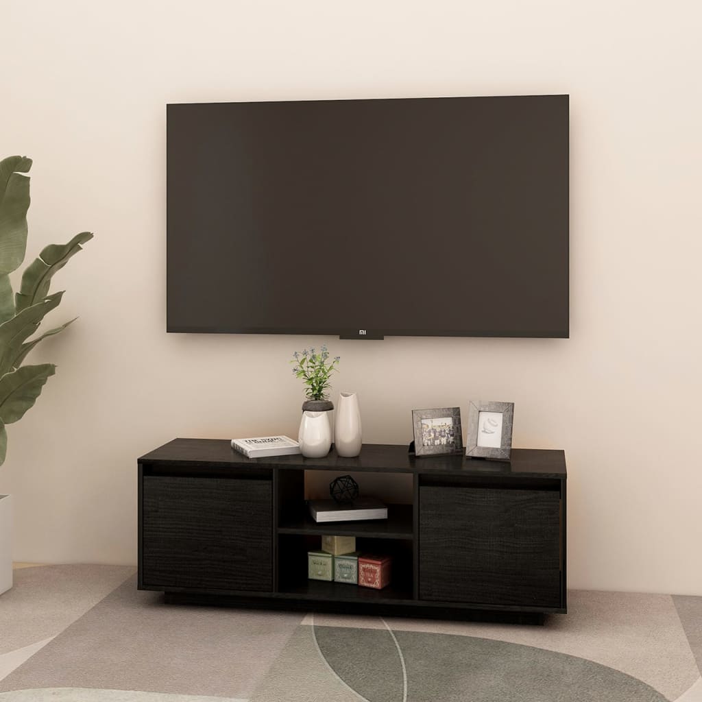 vidaXL TV-bänk svart 110x30x40 cm massiv furu