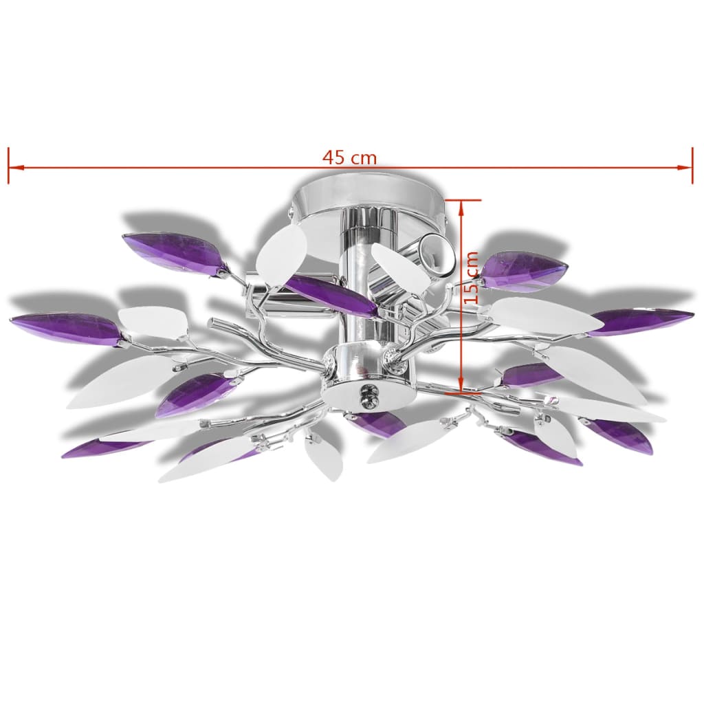 vidaXL Taklampa med kristallöv i vitt & lila för 3 glödlampor E14