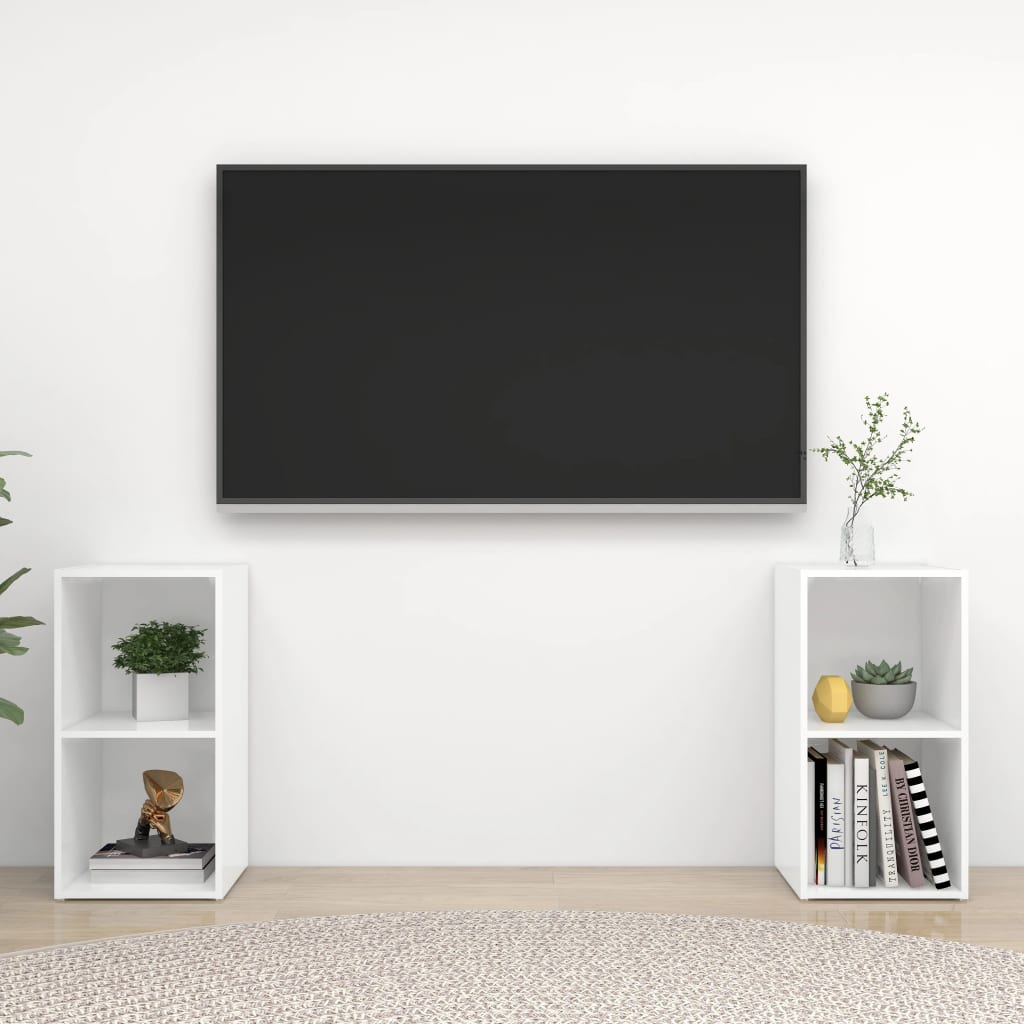 vidaXL TV-skåp 2 st vit högglans 72x35x36,5 cm konstruerat trä