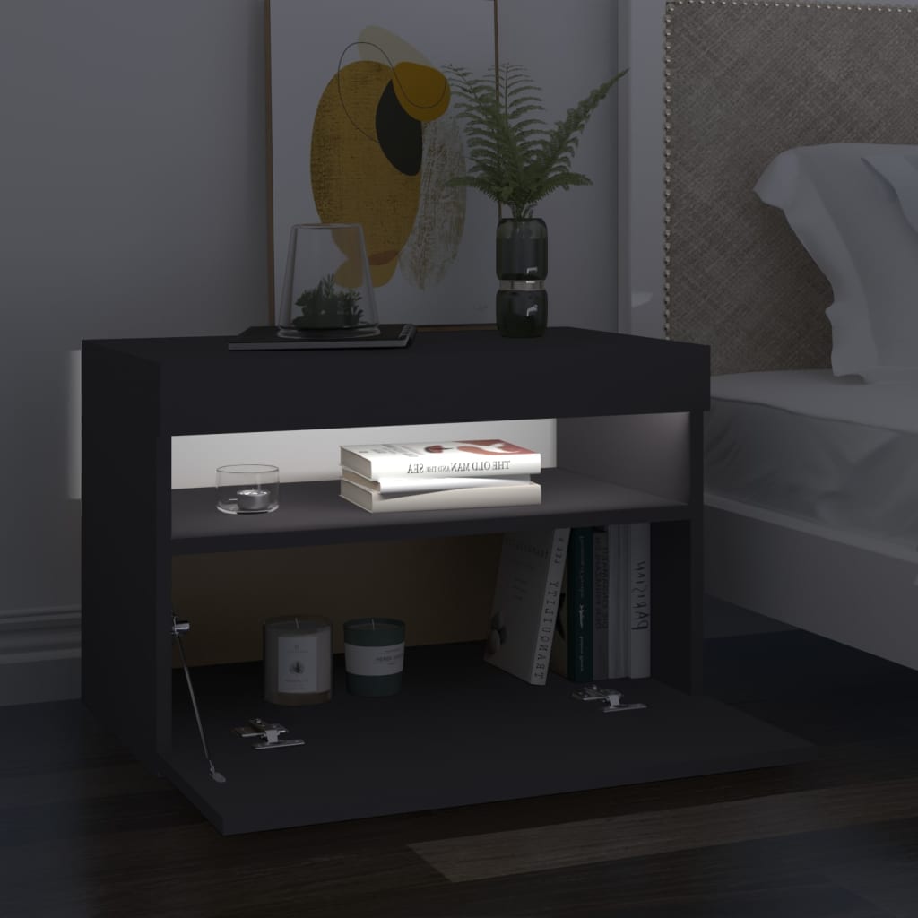 vidaXL Sängbord med LED-belysning 2 st grå 60x35x40 cm konstruerat trä