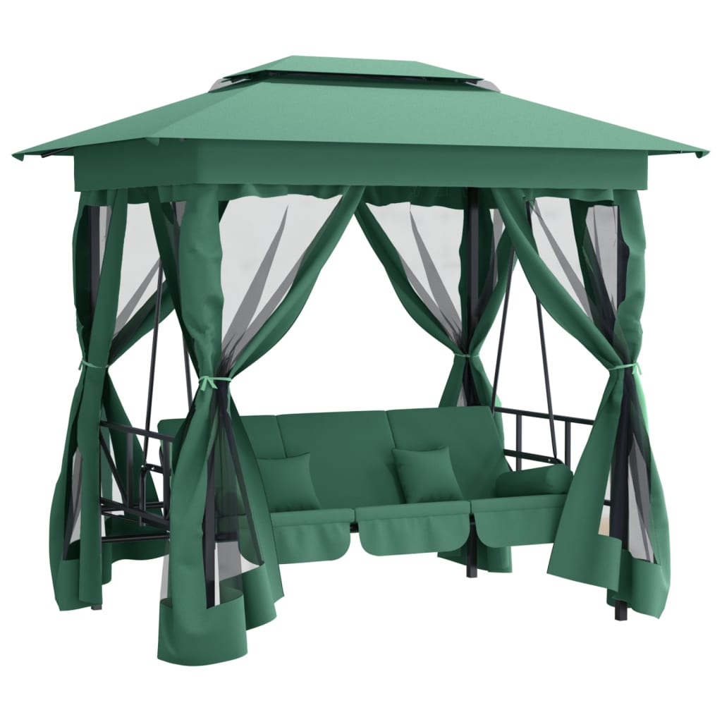 vidaXL Paviljong med hammock grön tyg&stål