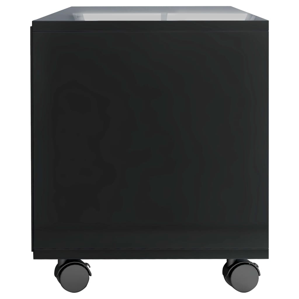 vidaXL Tv-bänk med hjul svart högglans 90x35x35 cm konstruerat trä