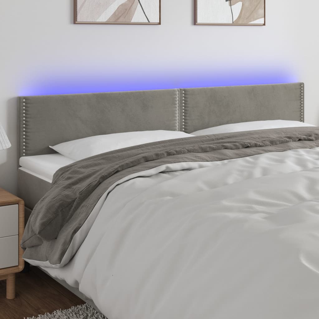 vidaXL Sänggavel LED ljusgrå 180x5x78/88 cm sammet