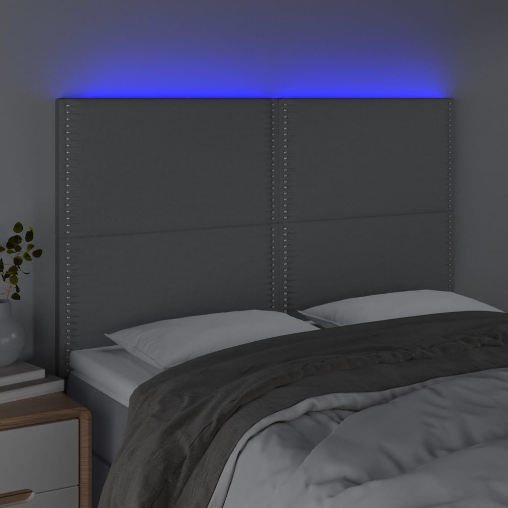 vidaXL Sänggavel LED ljusgrå 144x5x118/128 cm tyg