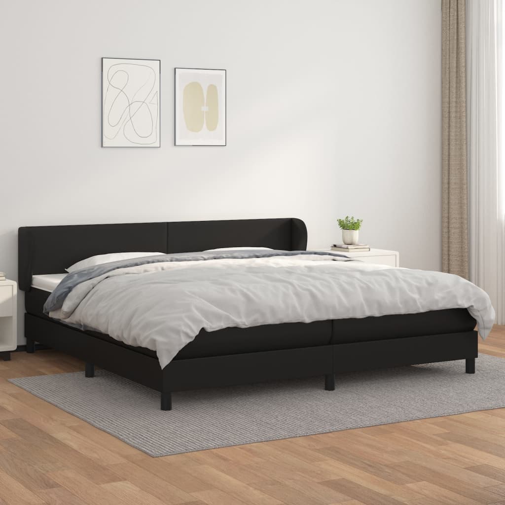 vidaXL Ramsäng med madrass svart 200x200 cm konstläder