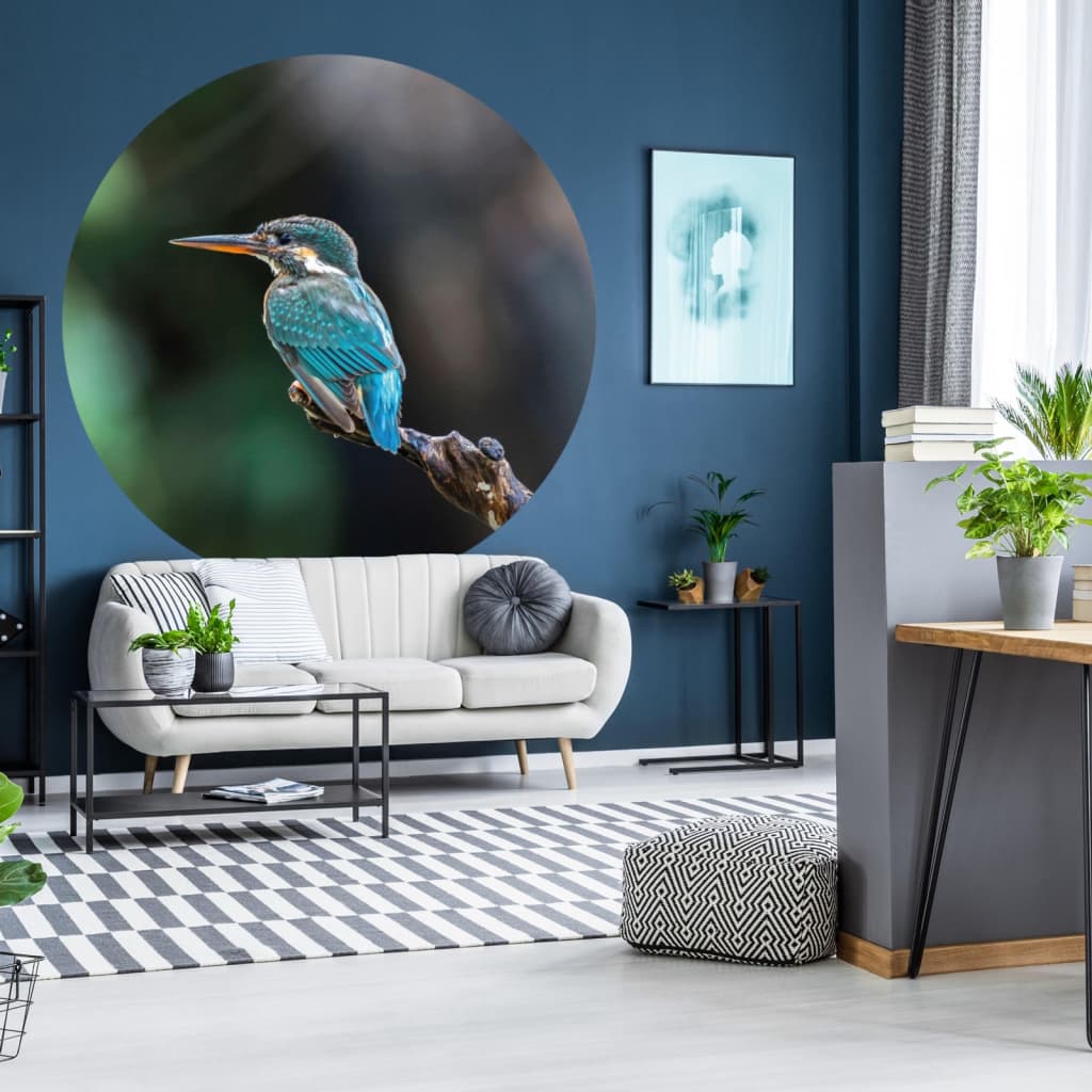 WallArt Tapet cirkelformad The Kingfisher 142,5 cm
