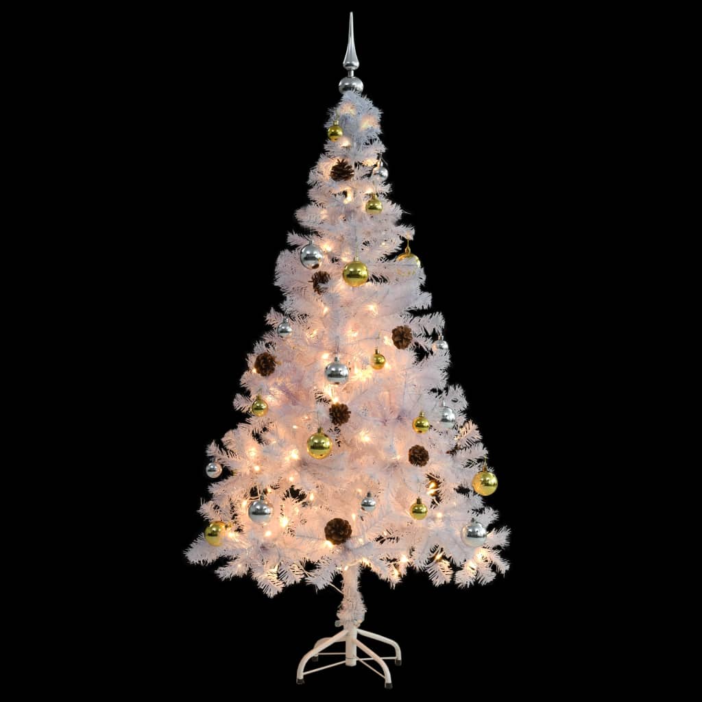 vidaXL Plastgran med julkulor och LED vit 150 cm