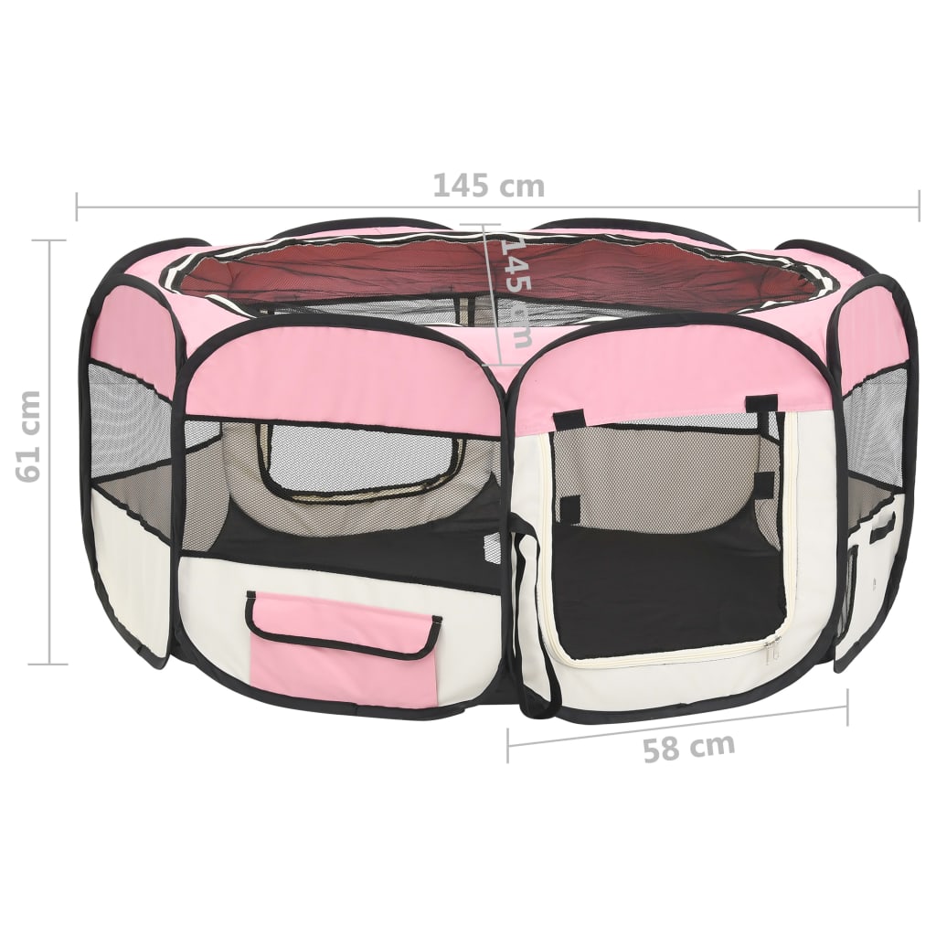 vidaXL Hopfällbar hundhage med väska rosa 145x145x61 cm