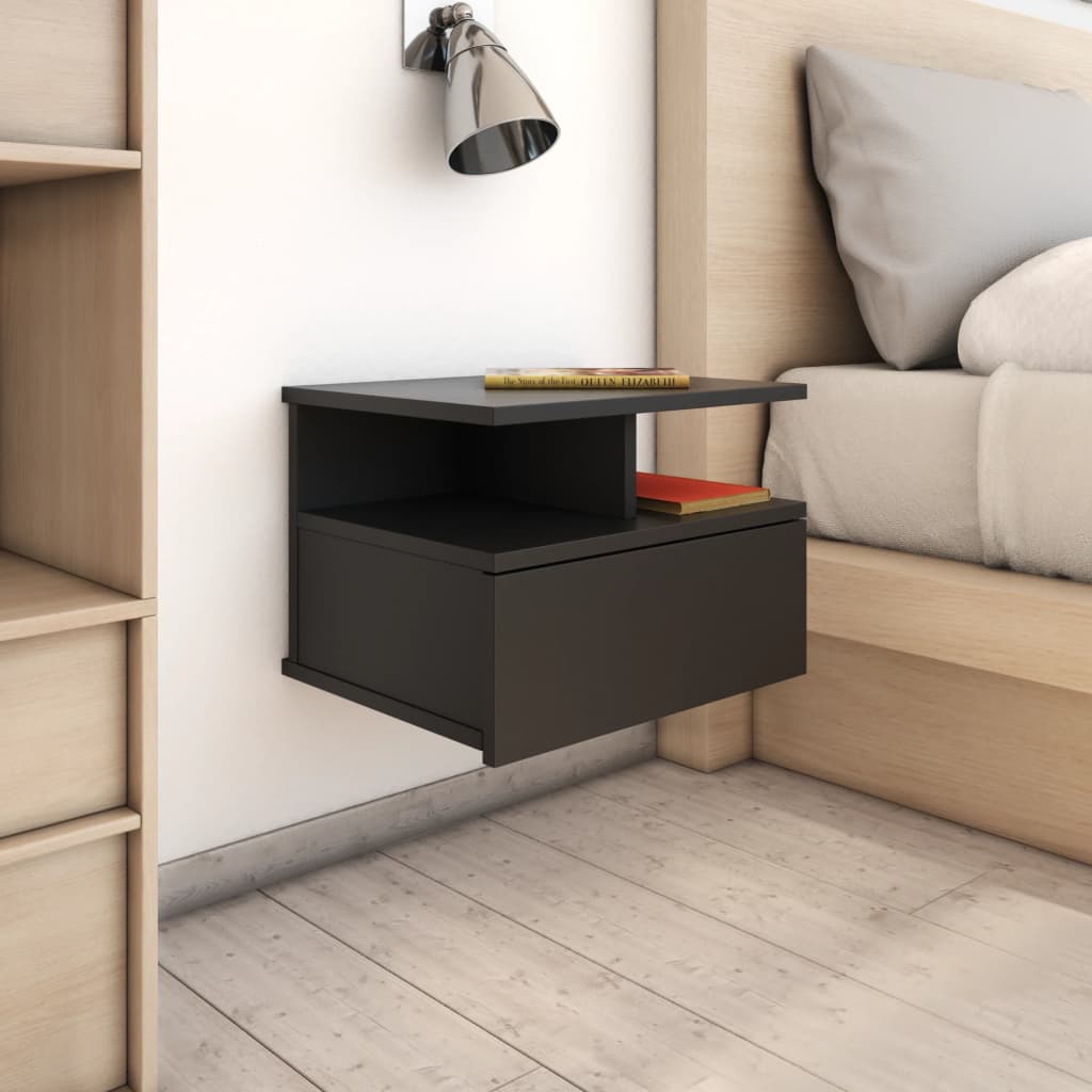 vidaXL Svävande sängbord 2 st svart 40x31x27 cm konstruerat trä
