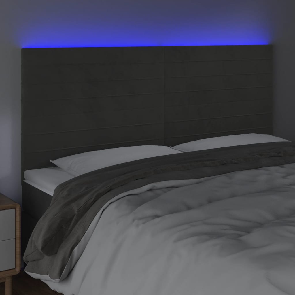 vidaXL Sänggavel LED mörkgrå 180x5x118/128 cm sammet