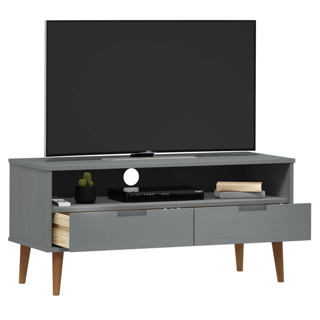 vidaXL Tv-bänk MOLDE grå 106x40x49 cm massiv furu