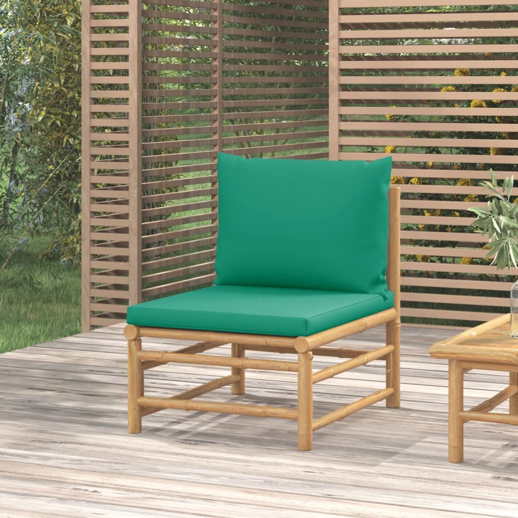 vidaXL Soffa mittdel för trädgården med grön dyna bambu