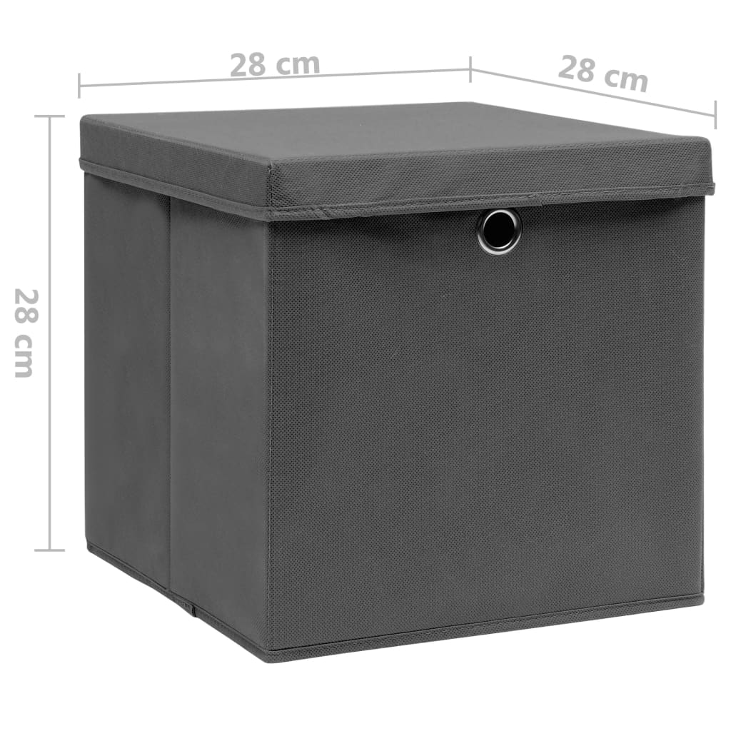 vidaXL Förvaringslådor med lock 4 st 28x28x28 cm grå