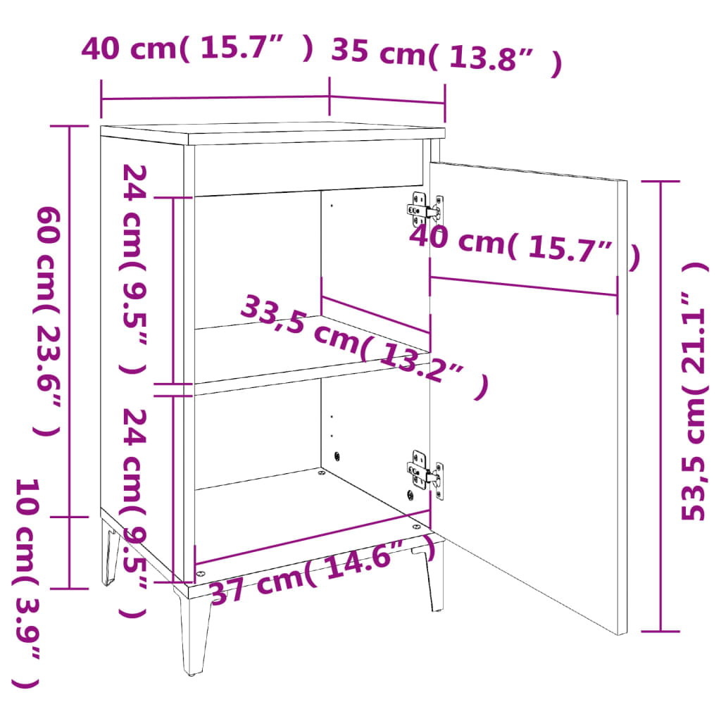 vidaXL Sängbord 2 st sonoma-ek 40x35x70 cm konstruerat trä