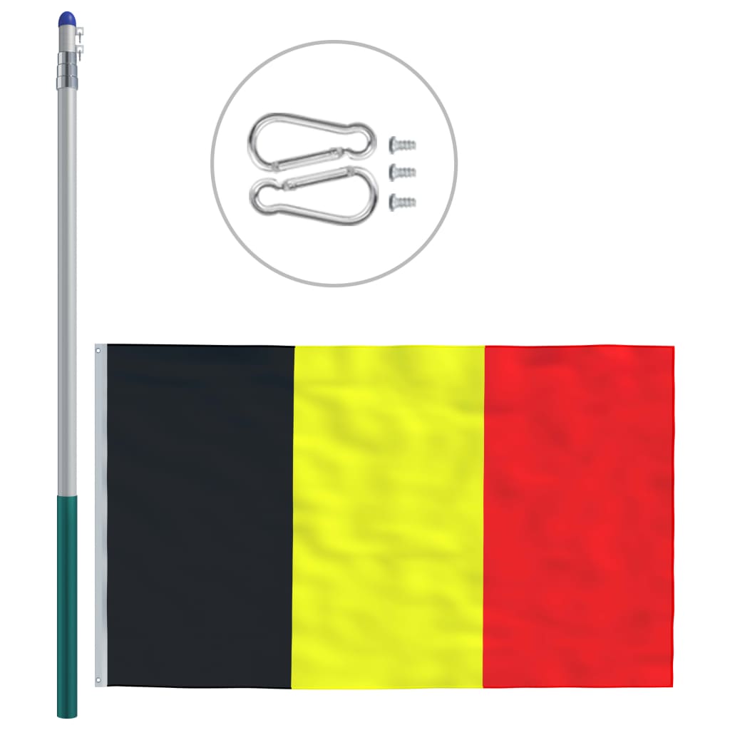 vidaXL Belgiens flagga och flaggstång i aluminium 6 m