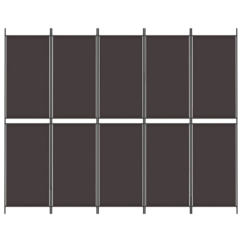 vidaXL Rumsavdelare 5 paneler brun 250x200 cm tyg