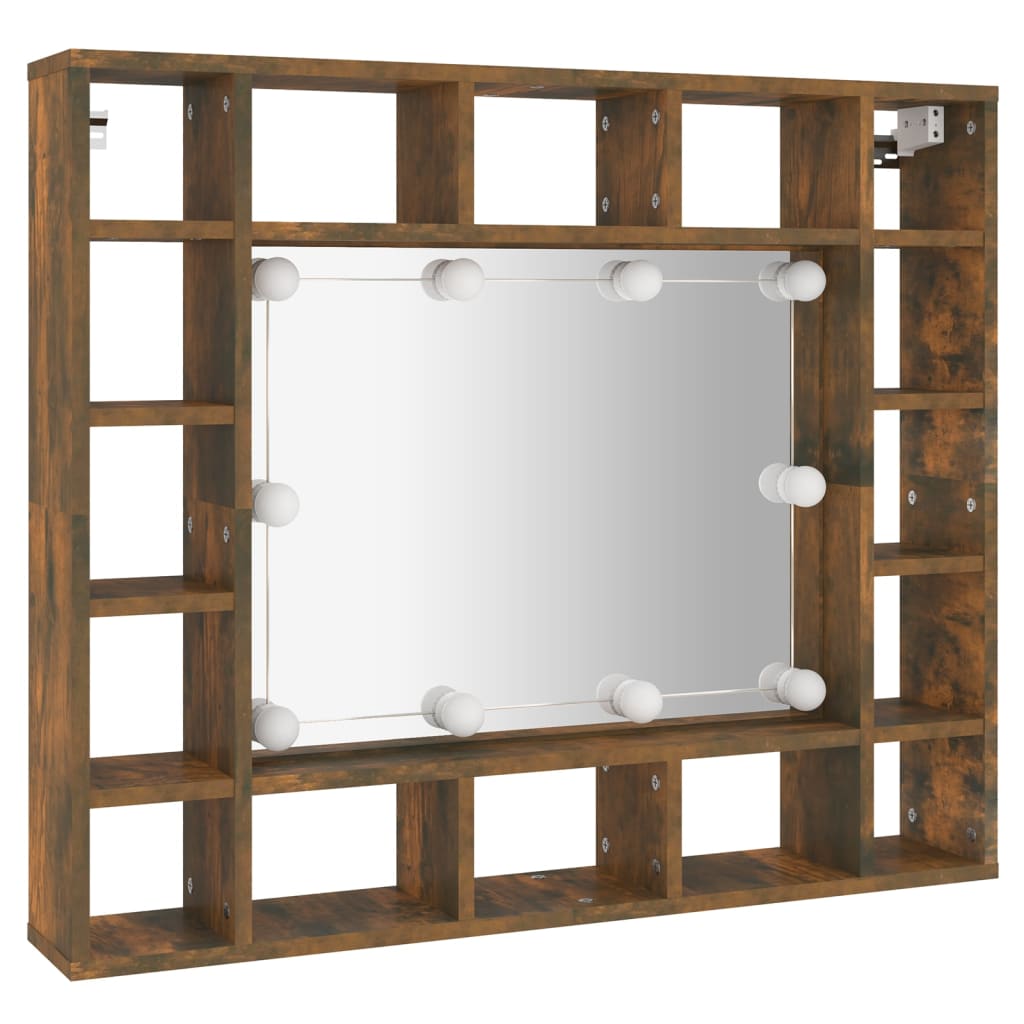 vidaXL Spegelskåp med LED rökfärgad ek 91x15x76,5 cm