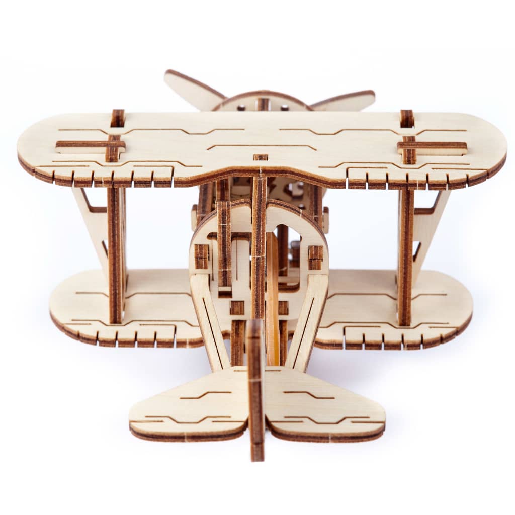 Eco-Wood-Art Byggmodell i trä biplan