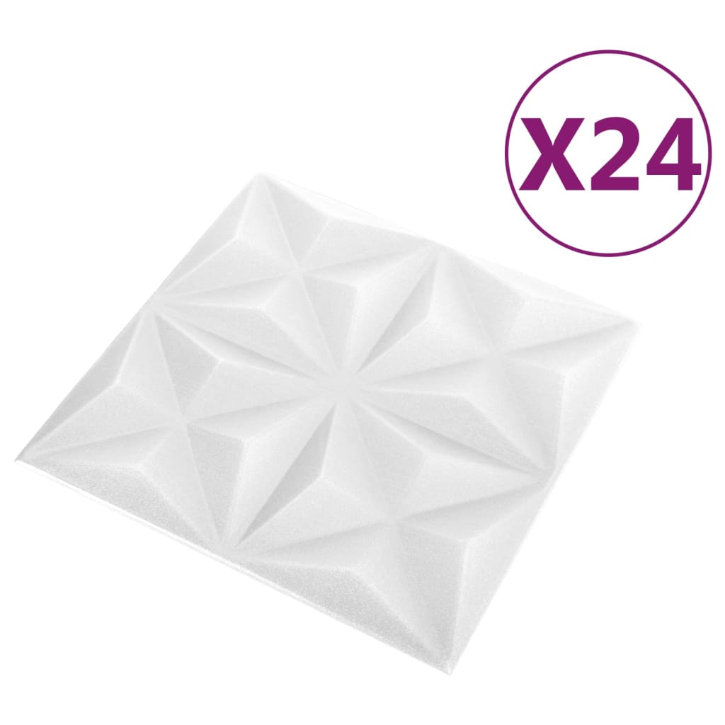 vidaXL 3D Väggpaneler 24 st 50x50 cm origami vit 6 m²