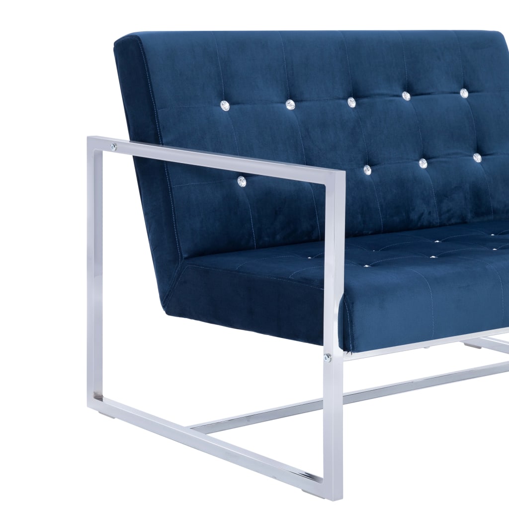 vidaXL 2-sitssoffa med armstöd blå krom och sammet