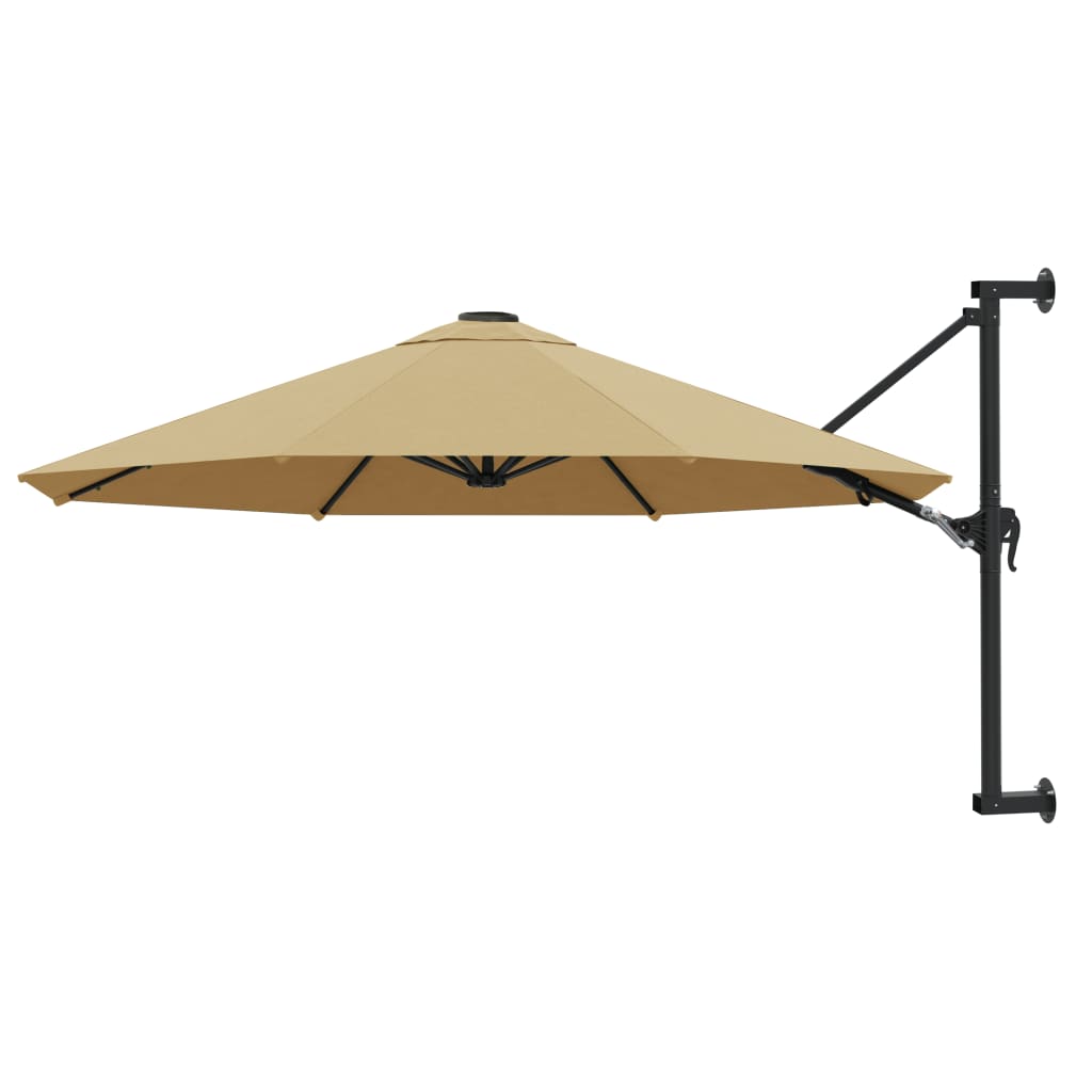 vidaXL Väggmonterat parasoll med metallstång 300 cm taupe