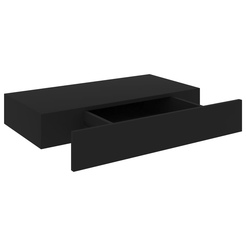 vidaXL Svävande vägghylla med låda svart 48x25x8 cm