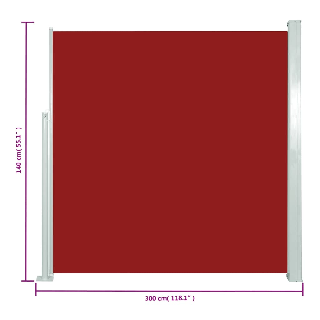 vidaXL Infällbar sidomarkis 140x300 cm röd