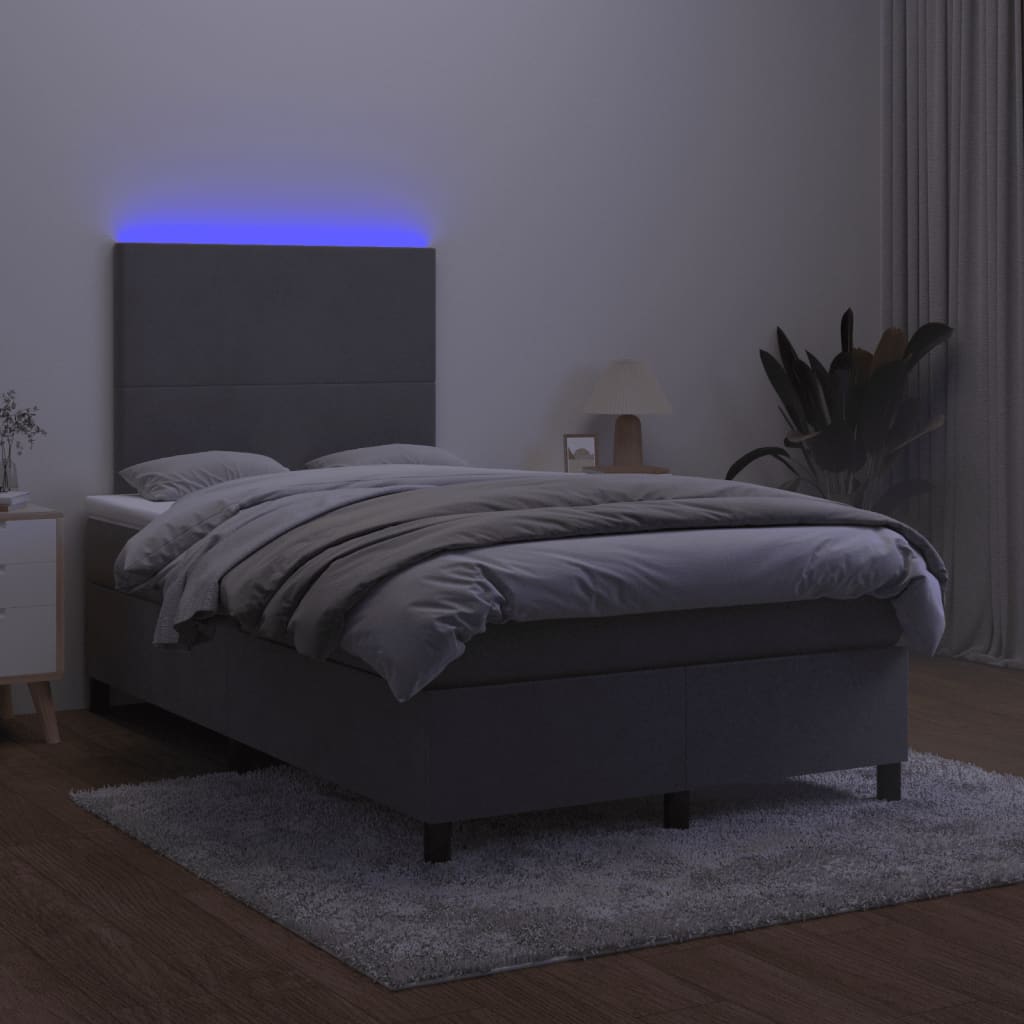 vidaXL Ramsäng med madrass & LED mörkgrå 120x190 cm sammet